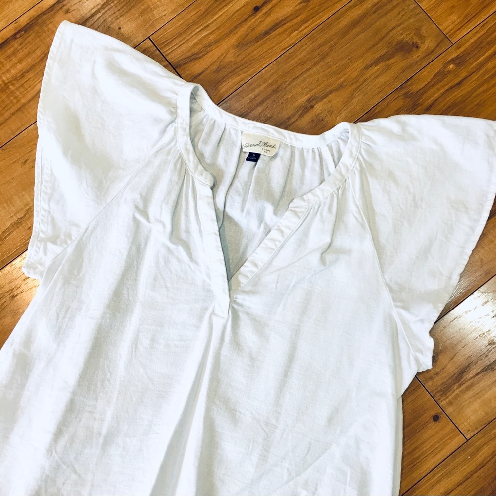 White boho summer beach coastal tee shirt blouse top shirt linen rayon medium - Picture 5 of 7